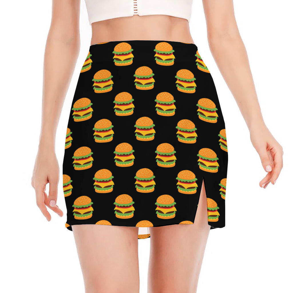 Cute Hamburger Pattern Print Side Slit Mini Skirt