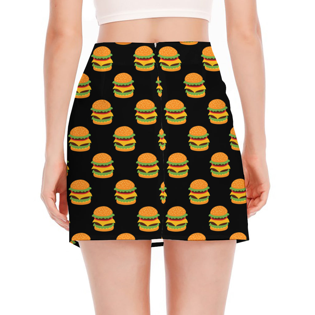 Cute Hamburger Pattern Print Side Slit Mini Skirt