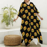 Cute Hamburger Pattern Print Silk V-Neck Kaftan Dress
