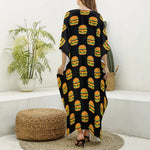Cute Hamburger Pattern Print Silk V-Neck Kaftan Dress