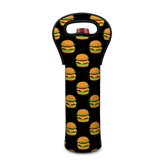 Cute Hamburger Pattern Print Single Neoprene Wine Tote