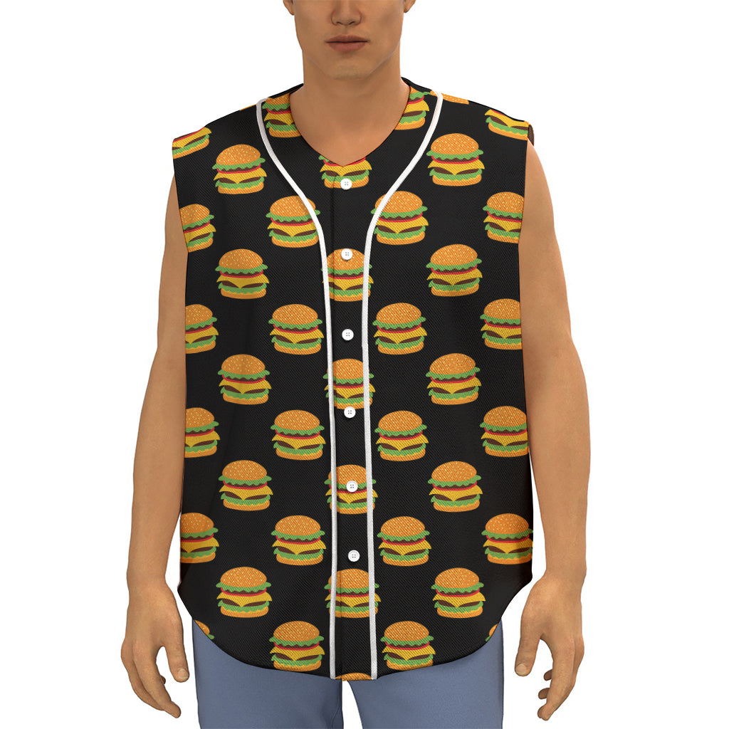 Cute Hamburger Pattern Print Sleeveless Baseball Jersey