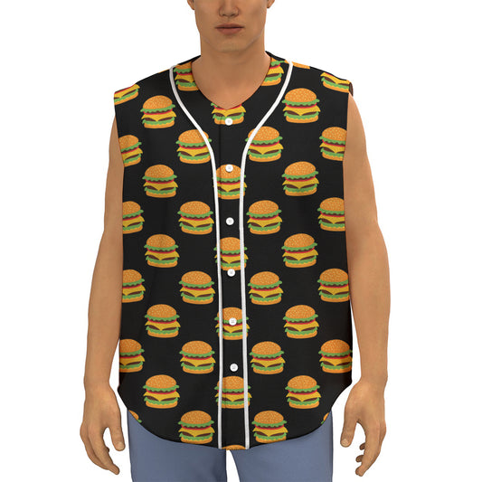 Cute Hamburger Pattern Print Sleeveless Baseball Jersey