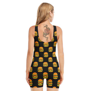 Cute Hamburger Pattern Print Sleeveless One Piece Swimsuit