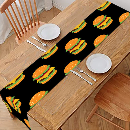 Cute Hamburger Pattern Print Table Runner