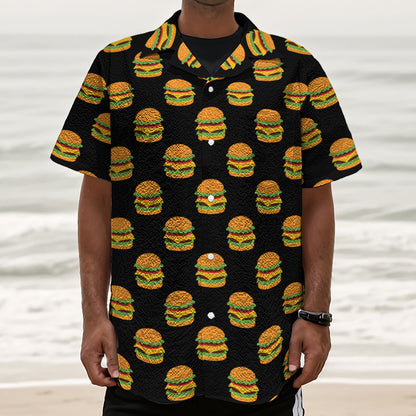 Cute Hamburger Pattern Print Textured Short Sleeve Shirt