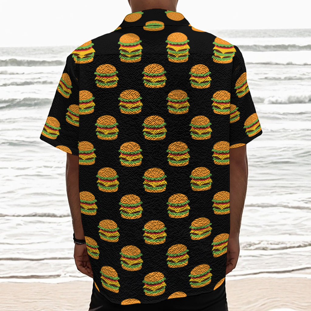 Cute Hamburger Pattern Print Textured Short Sleeve Shirt