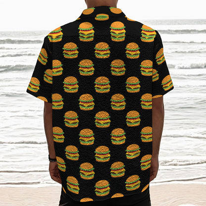 Cute Hamburger Pattern Print Textured Short Sleeve Shirt