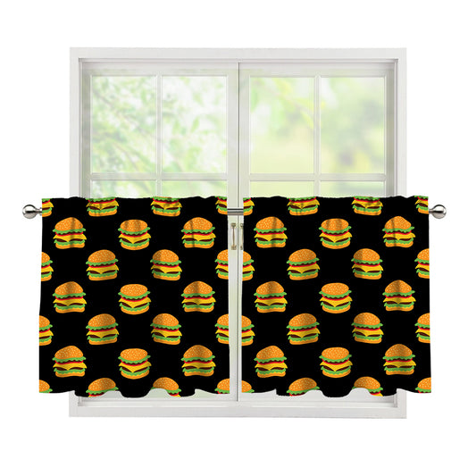Cute Hamburger Pattern Print Tier Curtains