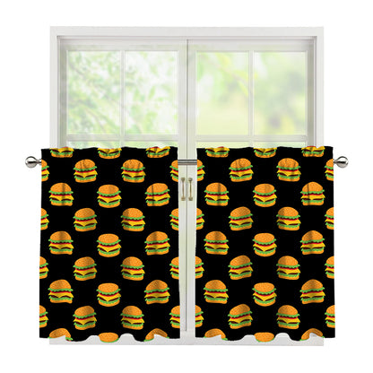 Cute Hamburger Pattern Print Tier Curtains
