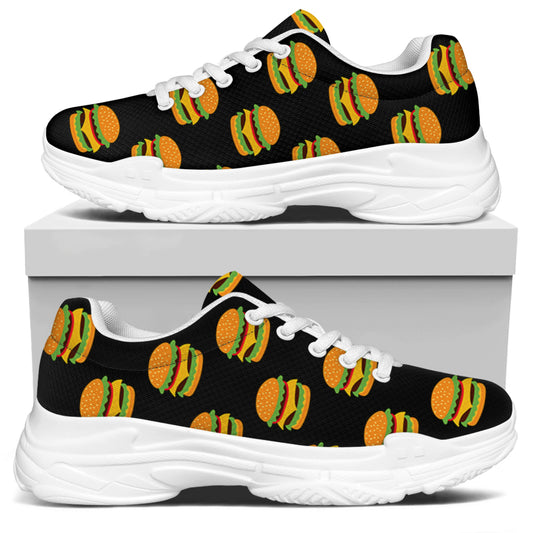 Cute Hamburger Pattern Print White Chunky Shoes