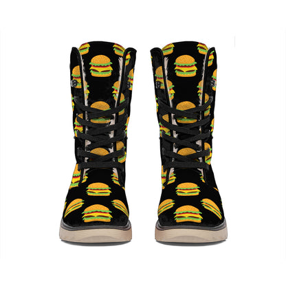 Cute Hamburger Pattern Print Winter Boots