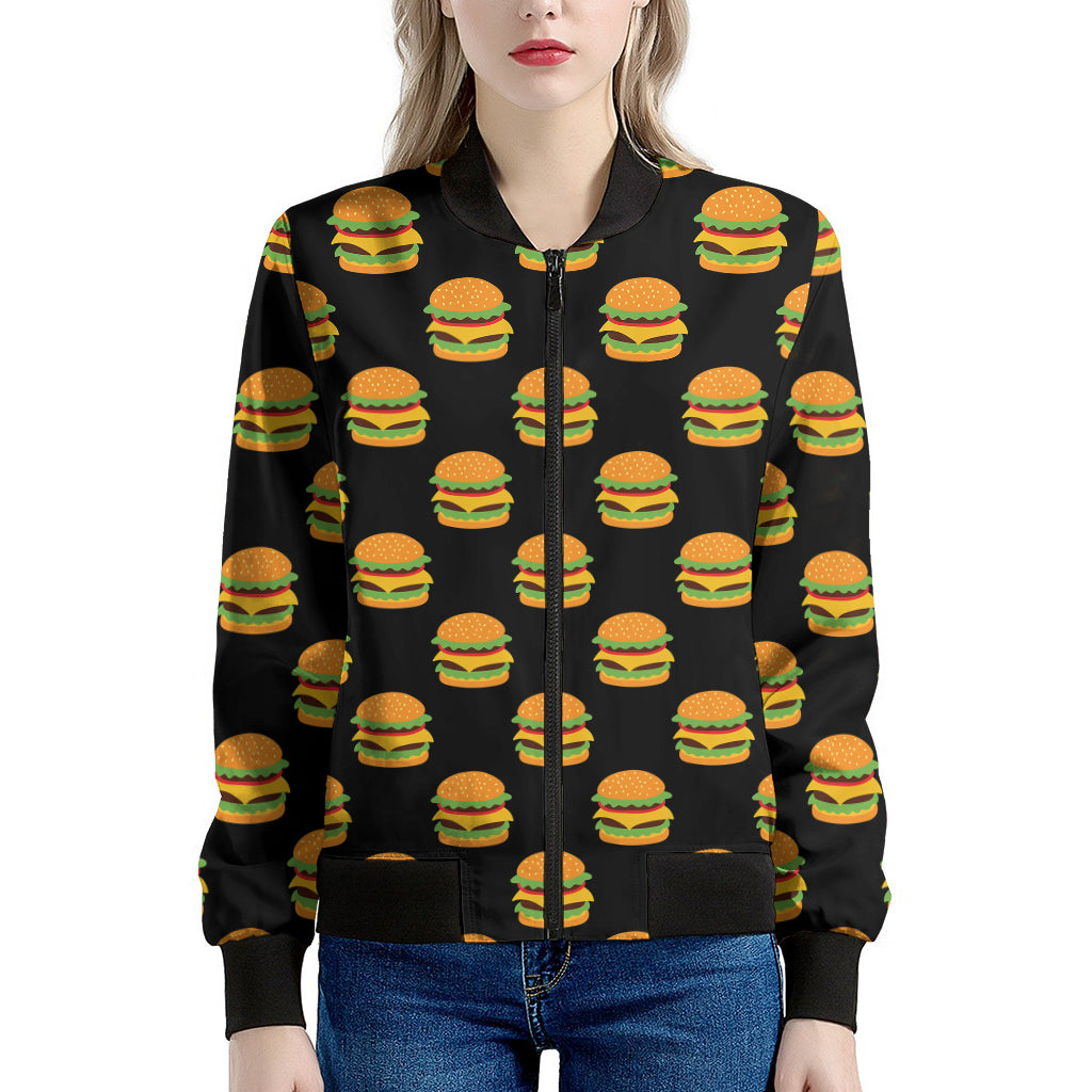 Cute Hamburger Pattern Print Women's Bomber Jacket