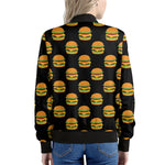 Cute Hamburger Pattern Print Women's Bomber Jacket