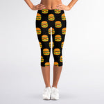Cute Hamburger Pattern Print Women's Capri Leggings