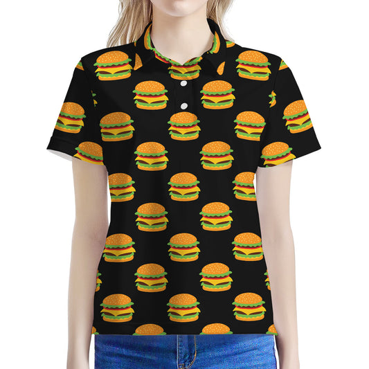 Cute Hamburger Pattern Print Women's Polo Shirt