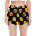 Cute Hamburger Pattern Print Women's Split Running Shorts