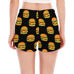 Cute Hamburger Pattern Print Women's Split Running Shorts