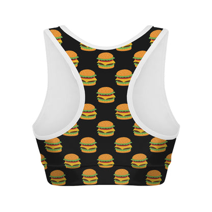 Cute Hamburger Pattern Print Women's Sports Bra
