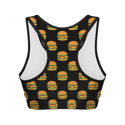 Cute Hamburger Pattern Print Women's Sports Bra
