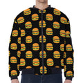 Cute Hamburger Pattern Print Zip Sleeve Bomber Jacket