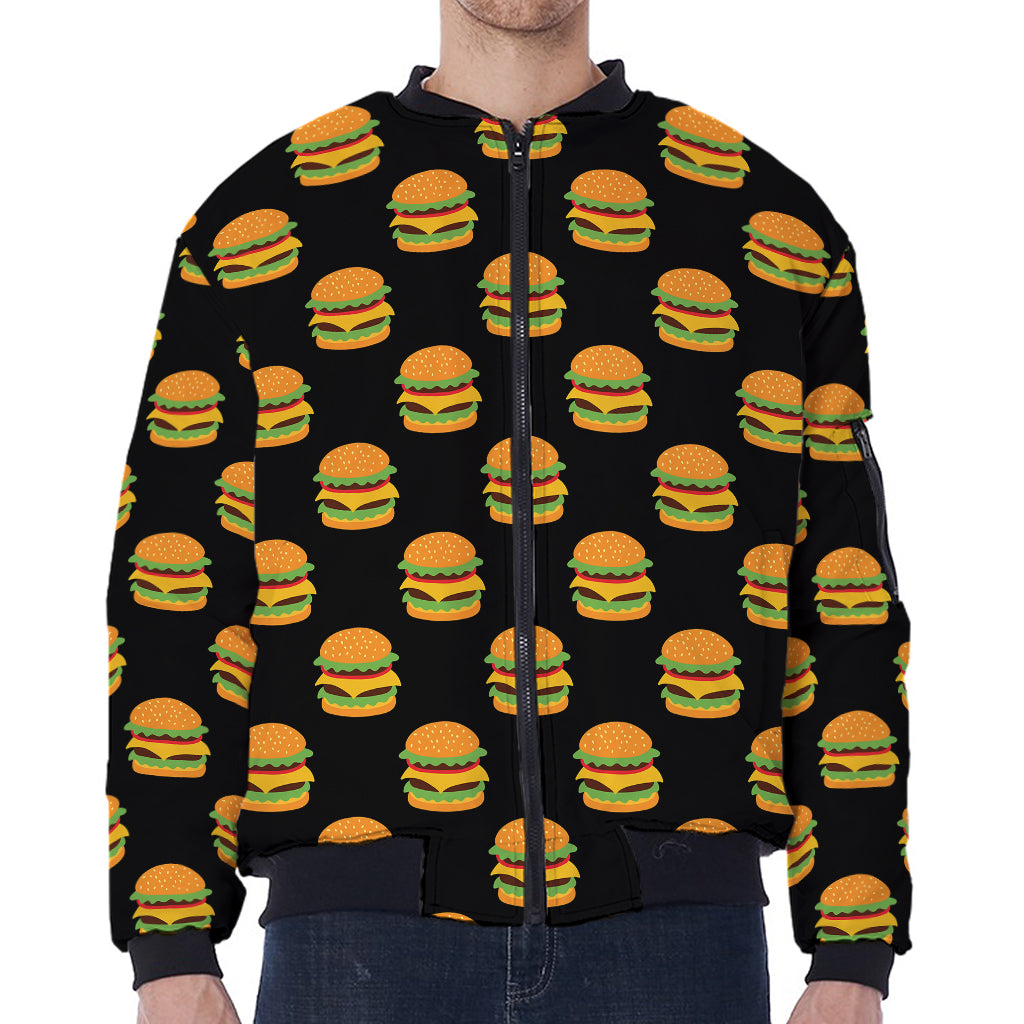 Cute Hamburger Pattern Print Zip Sleeve Bomber Jacket