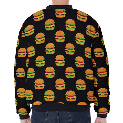Cute Hamburger Pattern Print Zip Sleeve Bomber Jacket