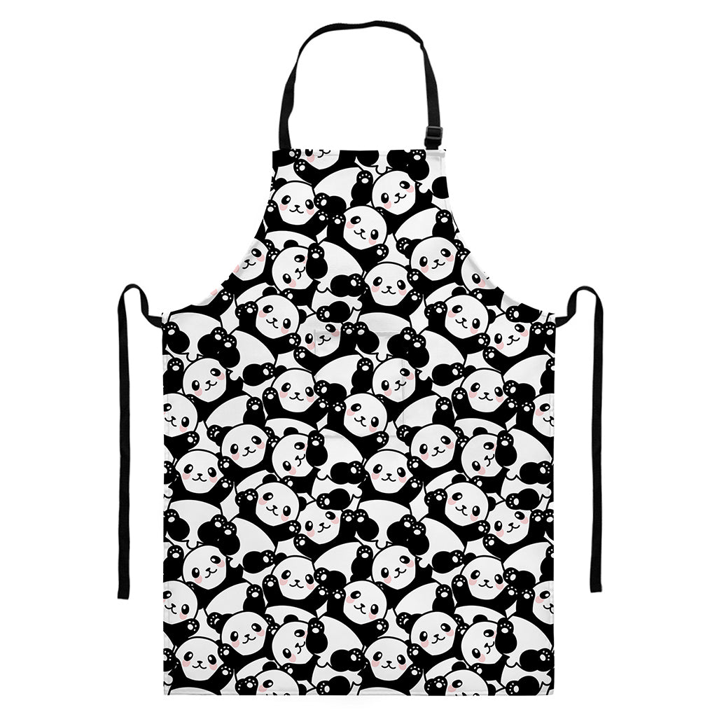 Cute Happy Panda Pattern Print Bib Apron With Pocket