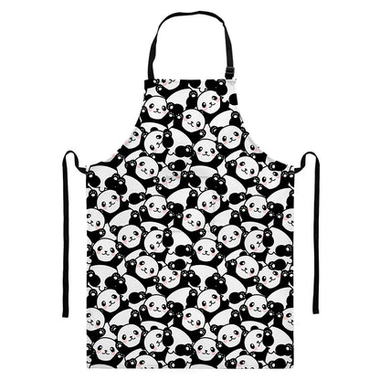 Cute Happy Panda Pattern Print Bib Apron With Pocket