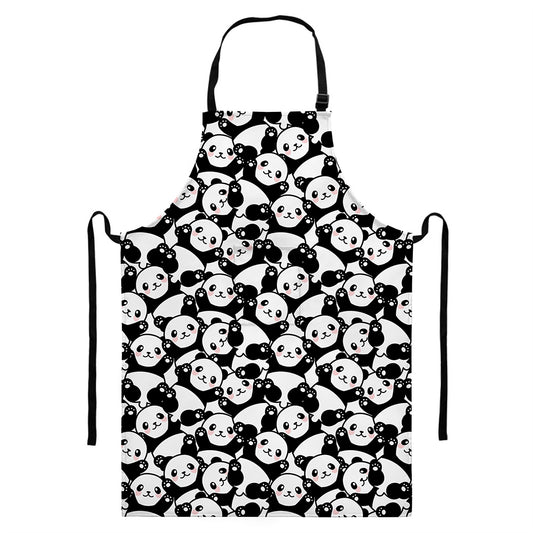Cute Happy Panda Pattern Print Bib Apron With Pocket
