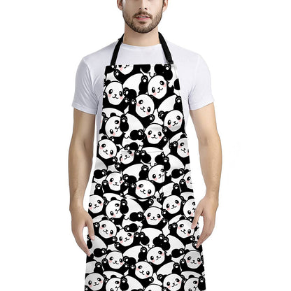 Cute Happy Panda Pattern Print Bib Apron With Pocket