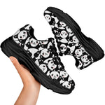 Cute Happy Panda Pattern Print Black Chunky Shoes