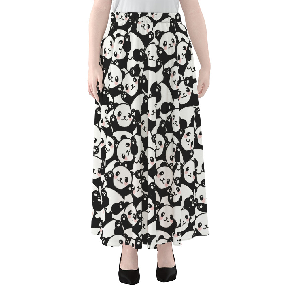 Cute Happy Panda Pattern Print Chiffon Maxi Skirt