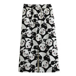 Cute Happy Panda Pattern Print Cotton Front Slit Maxi Skirt