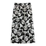 Cute Happy Panda Pattern Print Cotton Front Slit Maxi Skirt