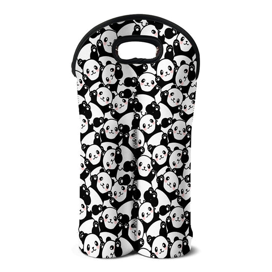 Cute Happy Panda Pattern Print Double Neoprene Wine Tote