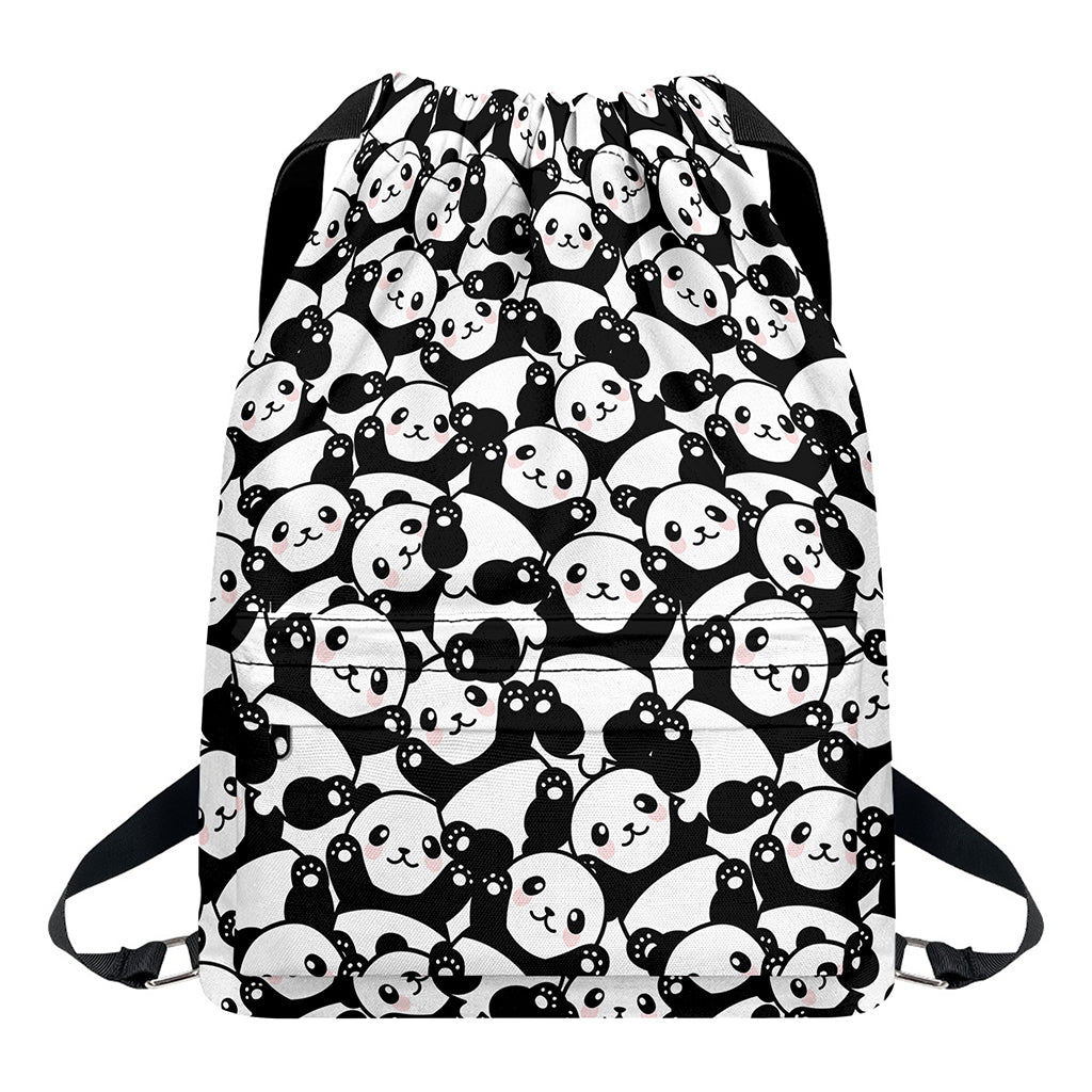 Cute Happy Panda Pattern Print Drawstring Backpack