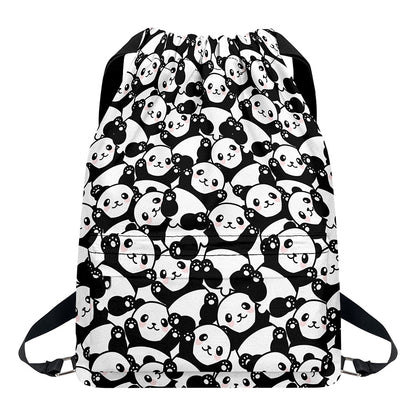 Cute Happy Panda Pattern Print Drawstring Backpack