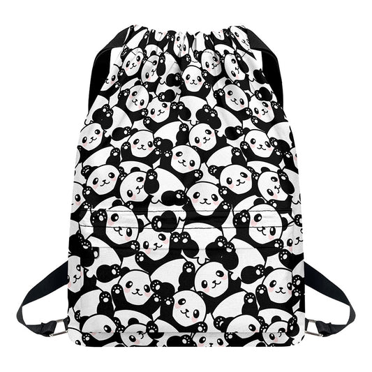 Cute Happy Panda Pattern Print Drawstring Backpack
