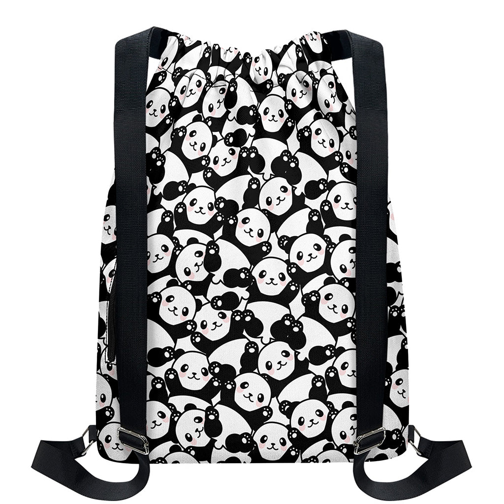 Cute Happy Panda Pattern Print Drawstring Backpack