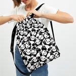 Cute Happy Panda Pattern Print Drawstring Backpack
