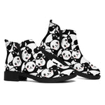 Cute Happy Panda Pattern Print Flat Ankle Boots
