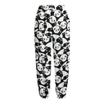 Cute Happy Panda Pattern Print Fleece Lined Knit Pants