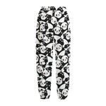 Cute Happy Panda Pattern Print Fleece Lined Knit Pants