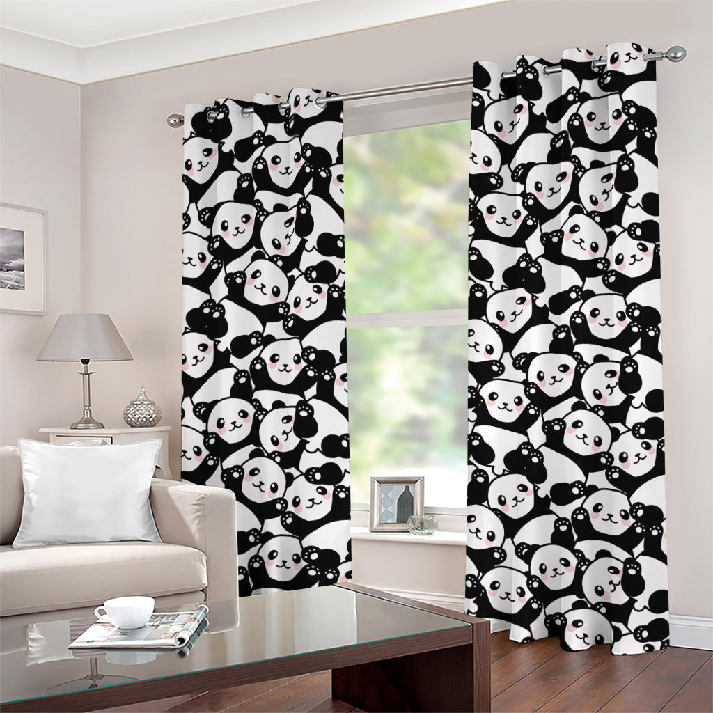 Cute Happy Panda Pattern Print Grommet Curtains