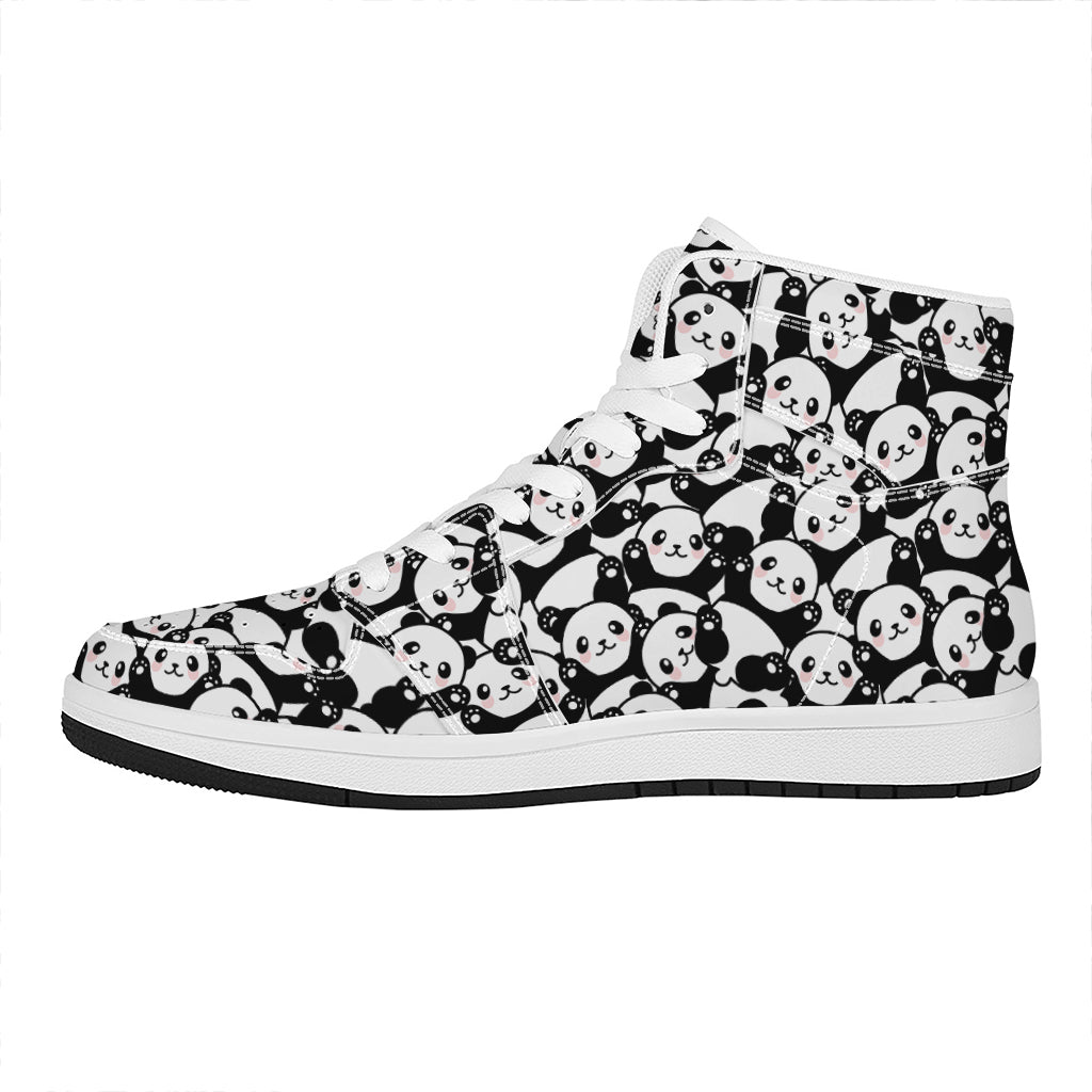Cute Happy Panda Pattern Print High Top Leather Sneakers
