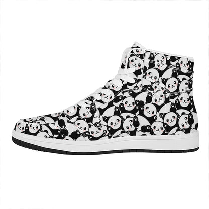 Cute Happy Panda Pattern Print High Top Leather Sneakers