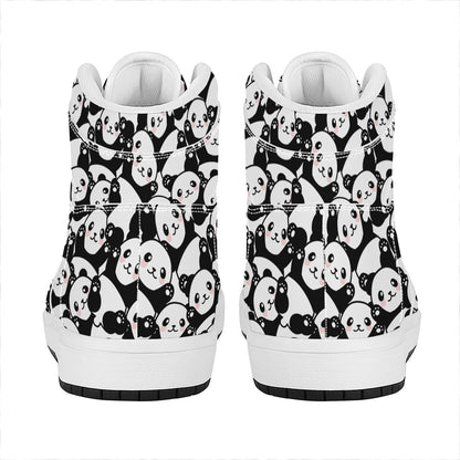 Cute Happy Panda Pattern Print High Top Leather Sneakers