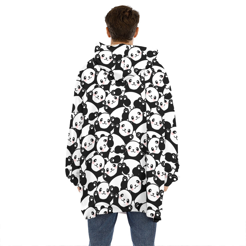 Cute Happy Panda Pattern Print Hoodie Blanket