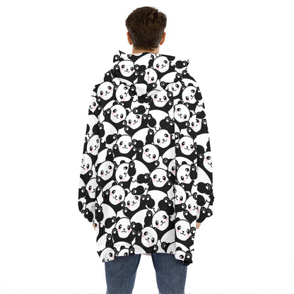 Cute Happy Panda Pattern Print Hoodie Blanket